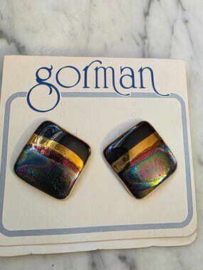 Vintage Gorman Ceramic Earrings Iridescent 22K Gold Platinum Glaze Art Jewelry